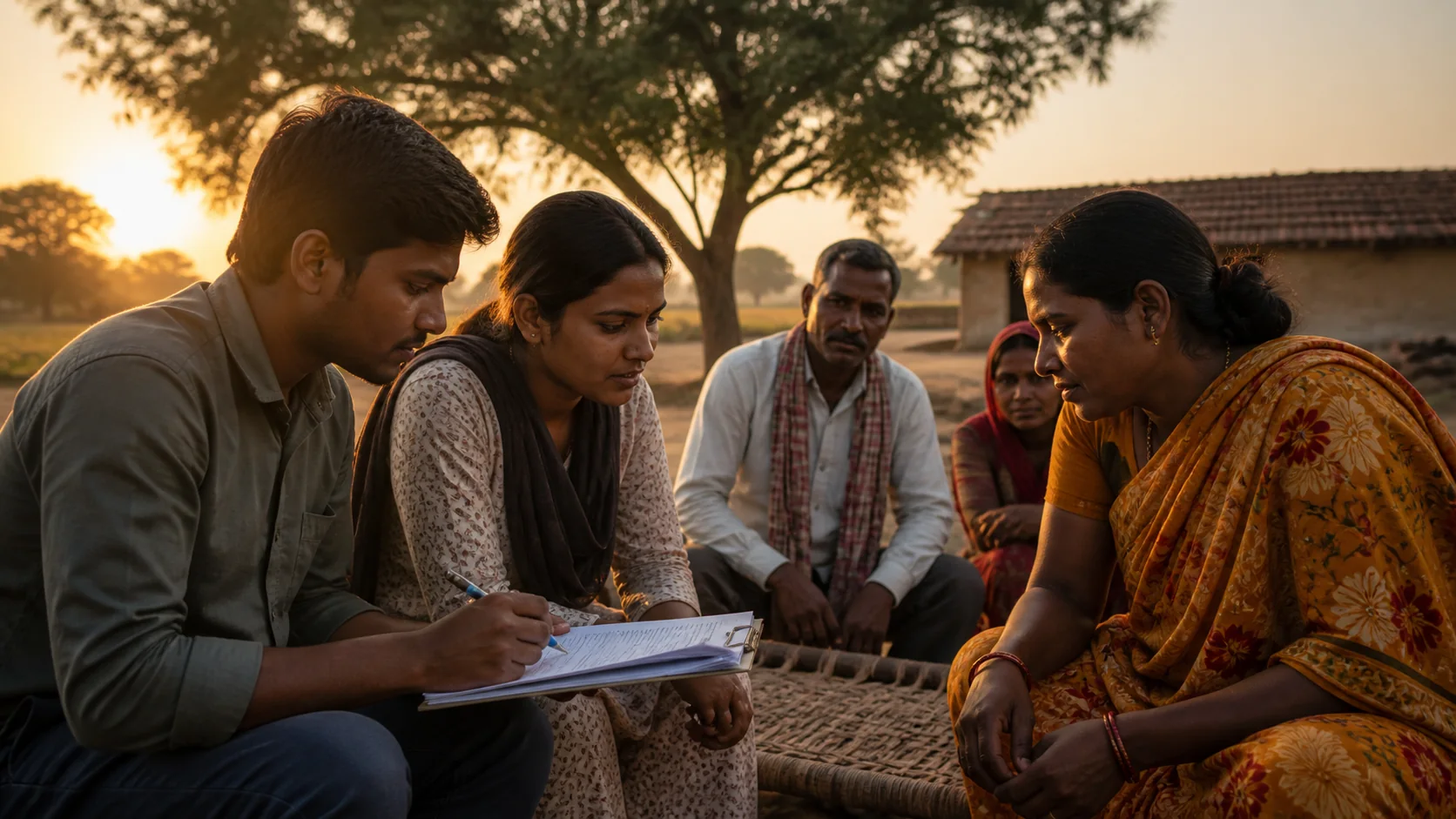 Grassroots workers listening to community members in rural India